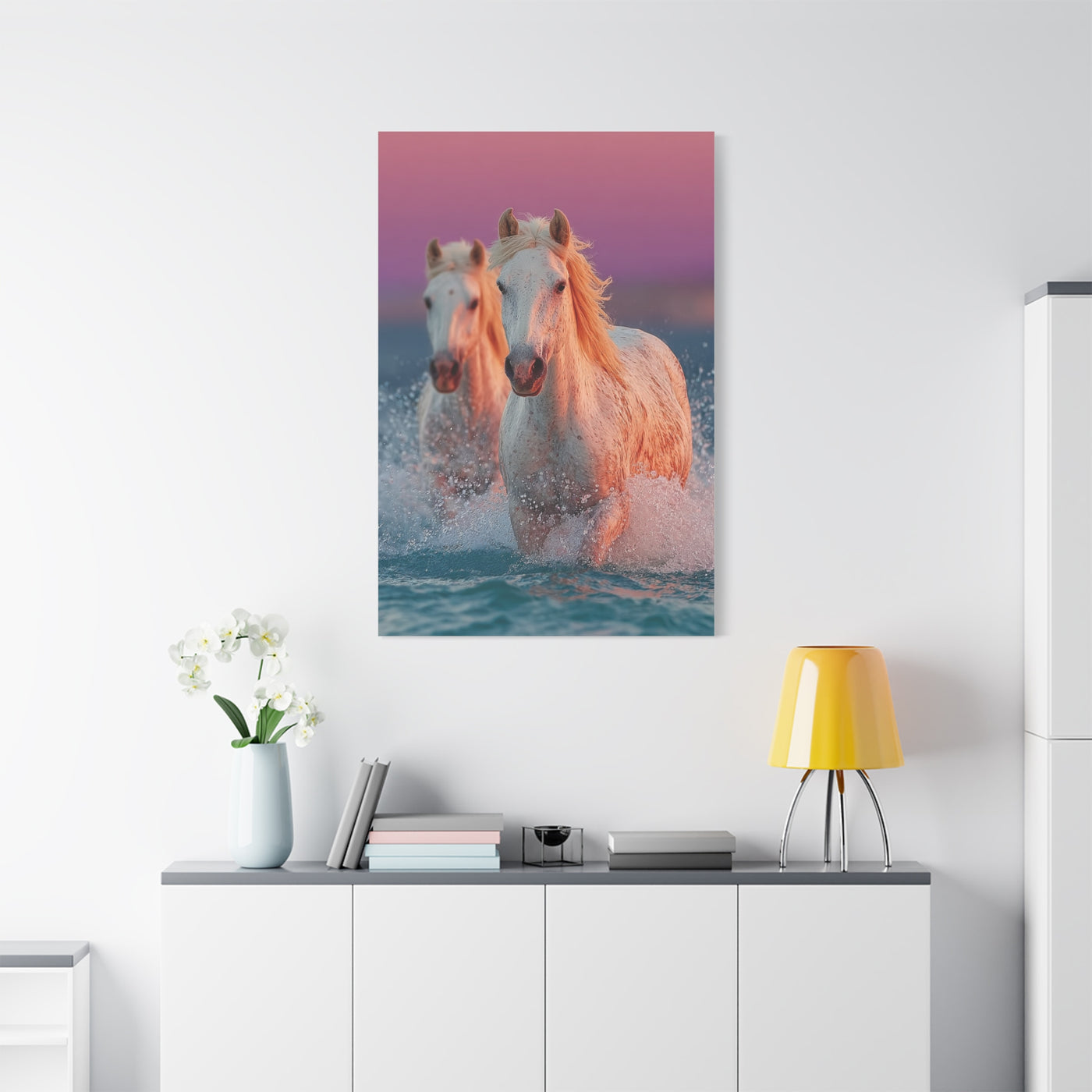 White Horses Ocean Sunset Wall Art & Canvas Print
