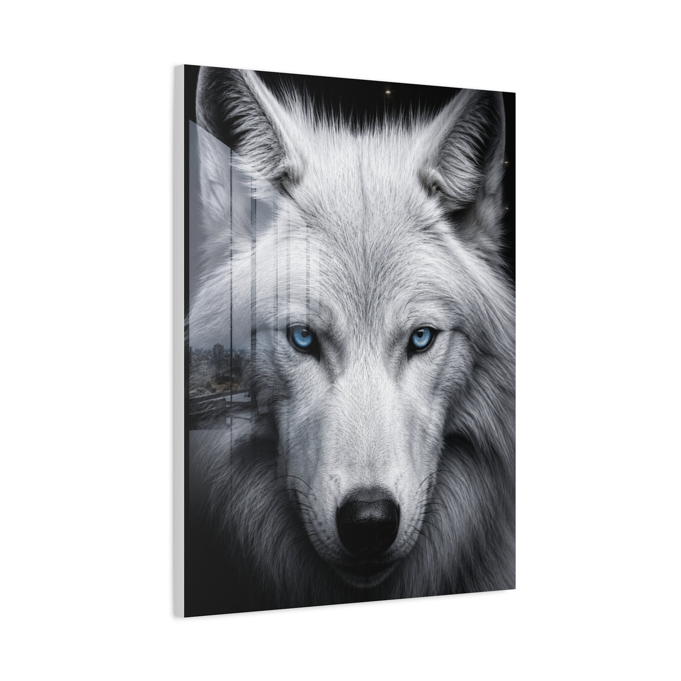 White Wolf Blue Eyes Monochrome Portrait Wall Art & Canvas Print