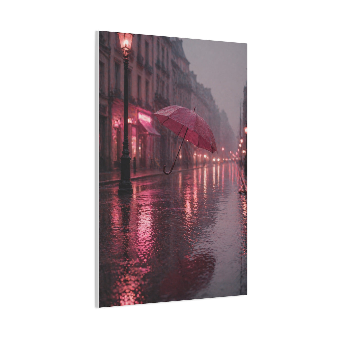 Dreamy Pink Umbrella Rain Scene Wall Art & Canvas Print