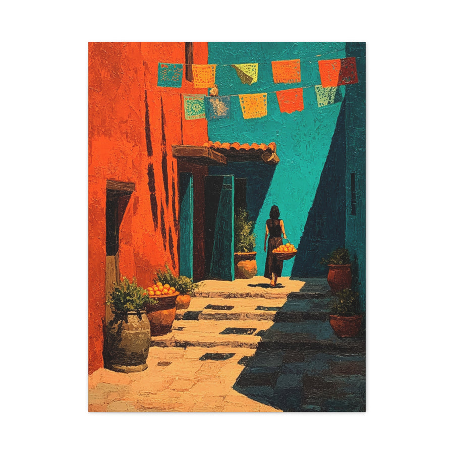 Mexican Market Street Folk Scene Wall Art & Canvas Print