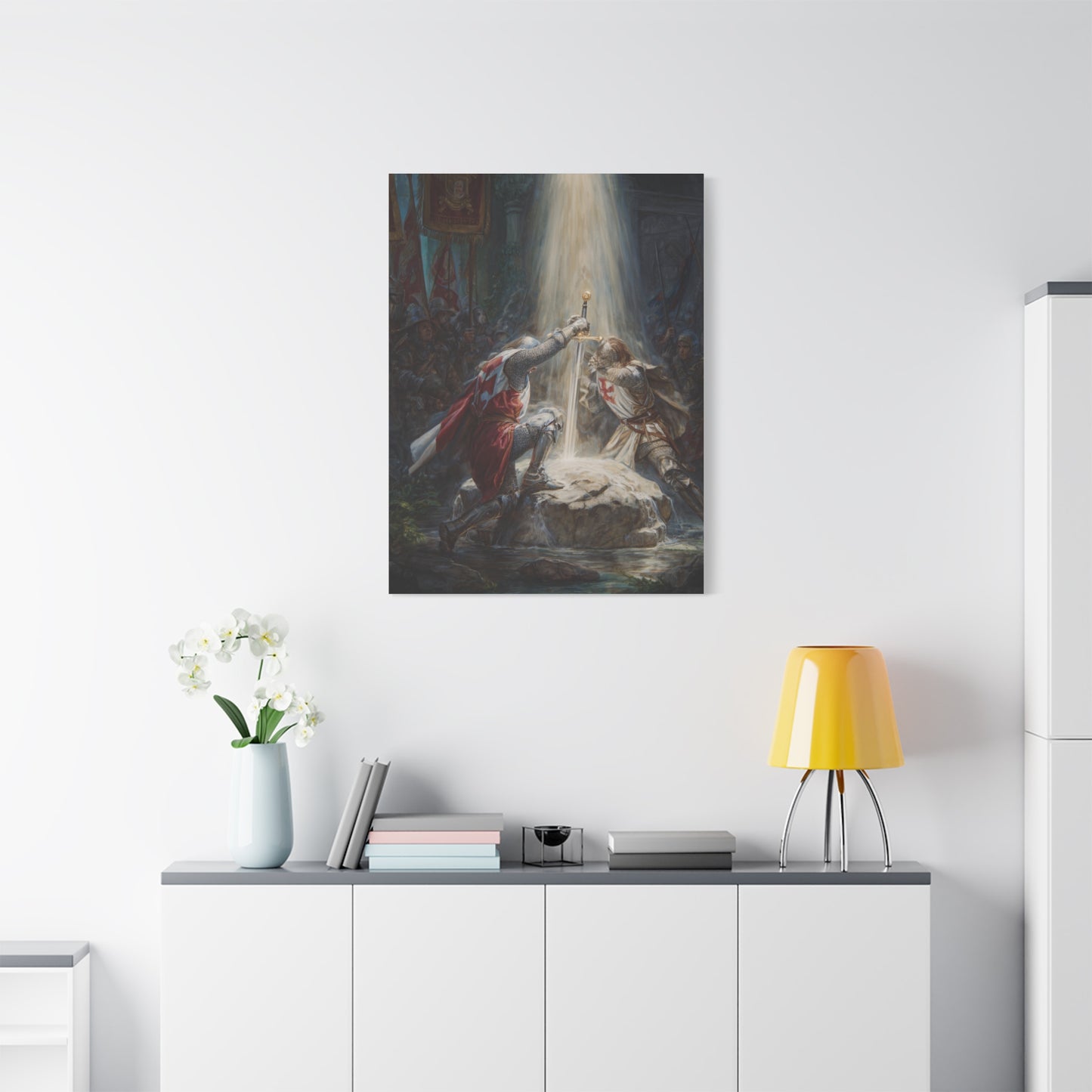 Knights Witness the Miracle of Excalibur Wall Art & Canvas Print