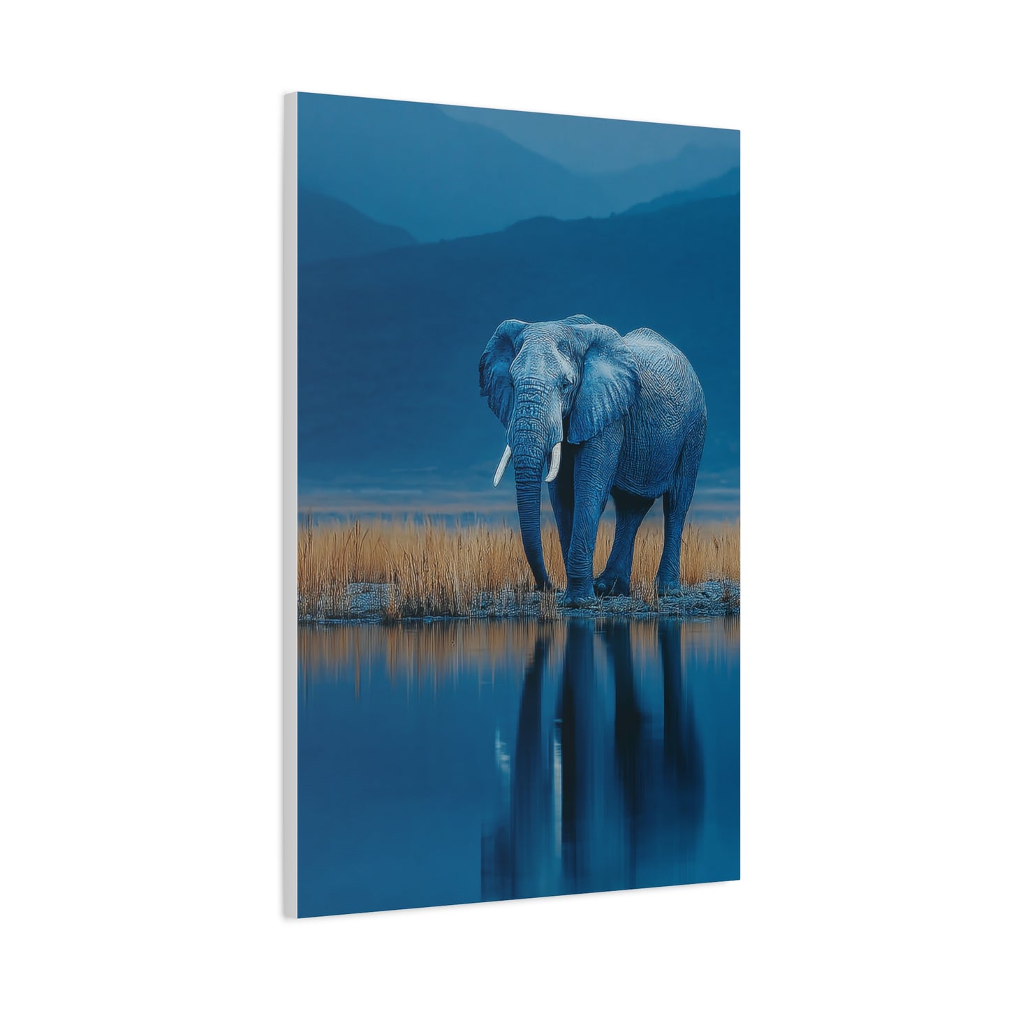 Elephant Blue Hour Reflection Wall Art & Canvas Print