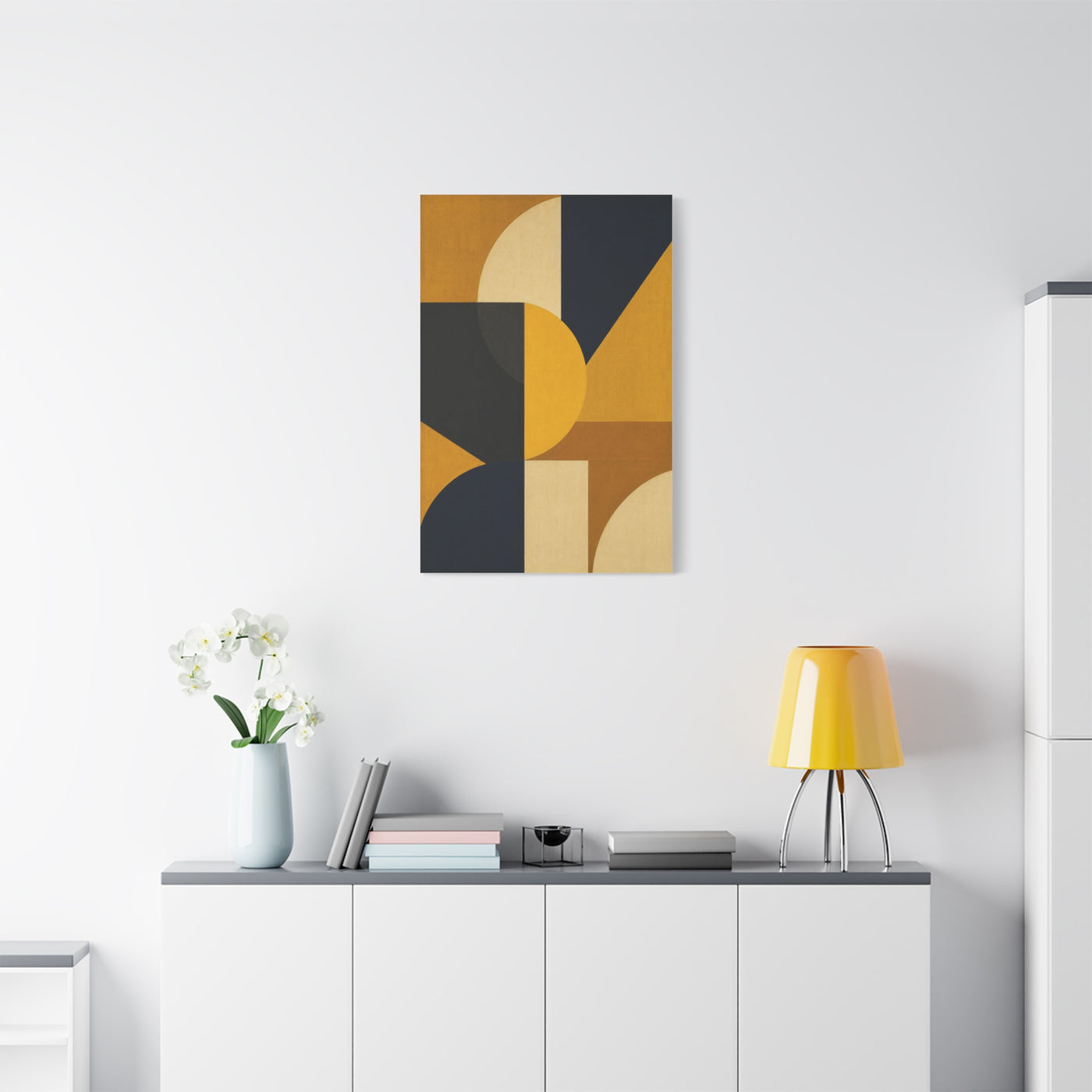 Mid-Century Geometric Mustard Composition Wall Art & Canvas Print