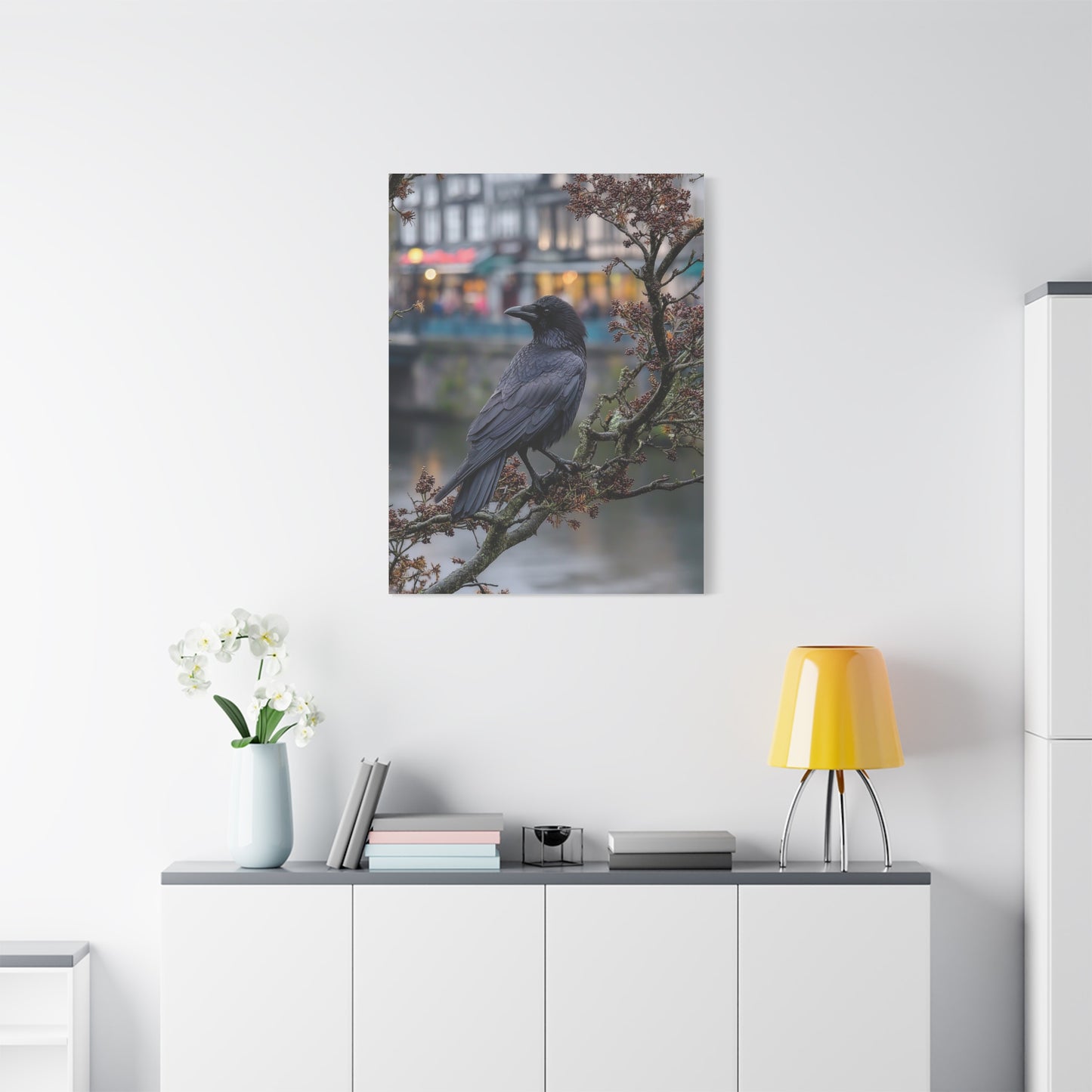Raven on a Tree Branch Wall Art & Canvas Print