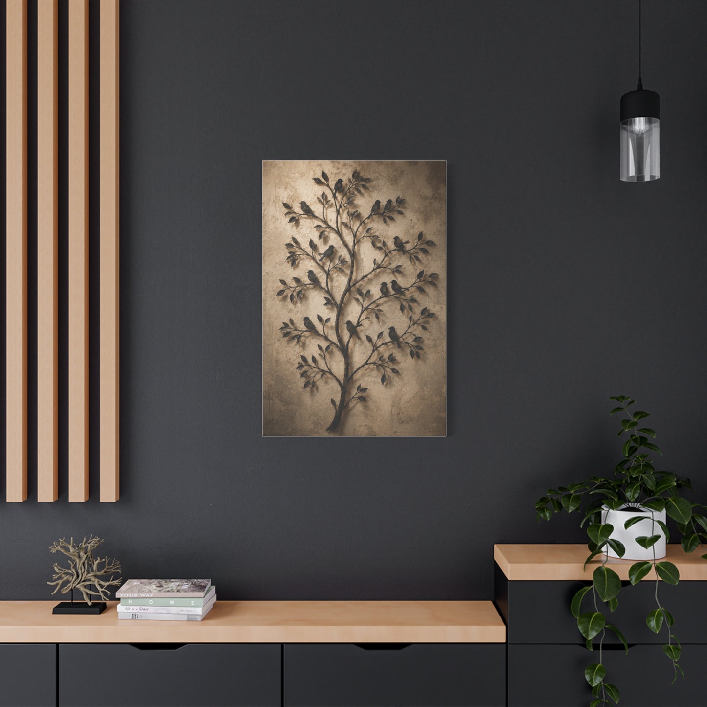 Minimal Metal Branch Birds Silhouette Trees Wall Art & Canvas Print