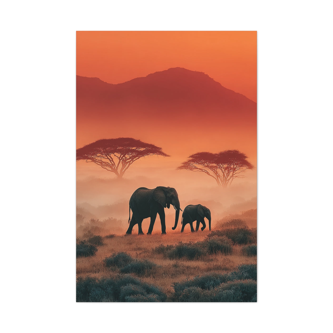 Mother and Calf Savanna Sunrise Wall Art & Canvas Print