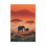Mother and Calf Savanna Sunrise Wall Art & Canvas Print