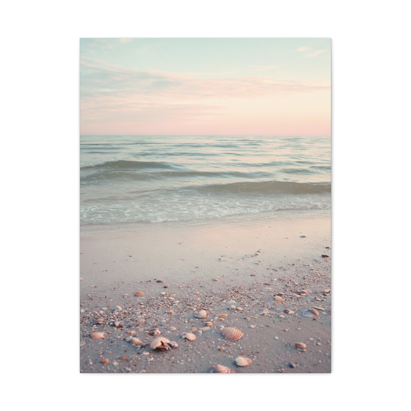 Pastel Sunrise Beach with Seashell Shore Wall Art & Canvas Print