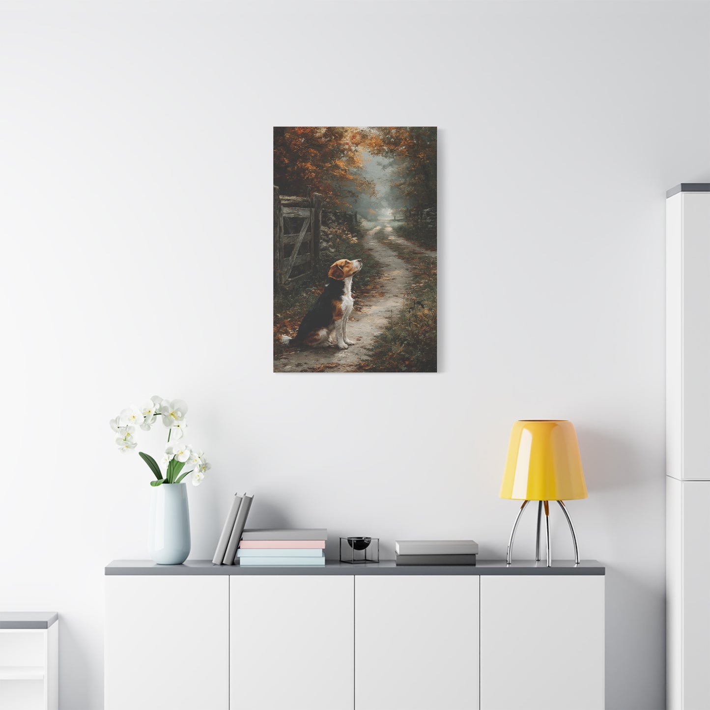 Beagle Autumn Country Lane Wall Art & Canvas Print