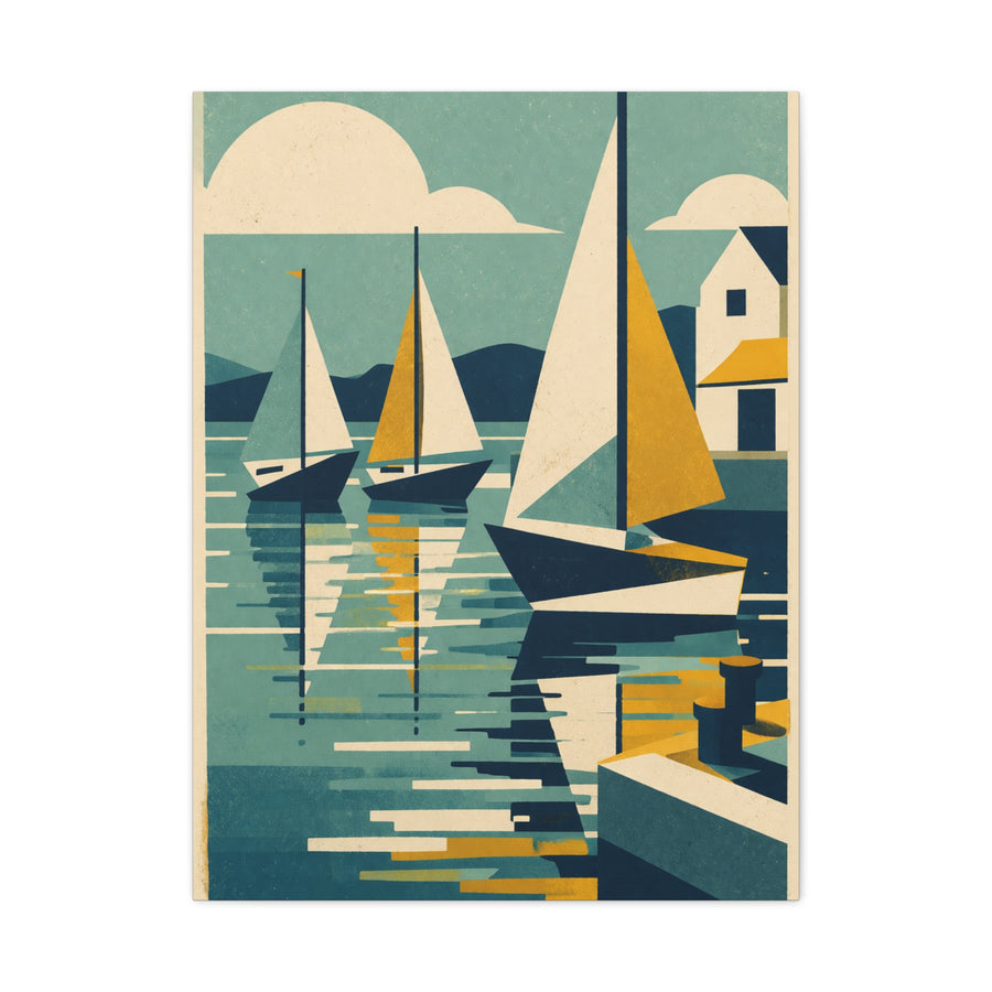 Geometric Harbor Sailboats Wall Art & Canvas Print