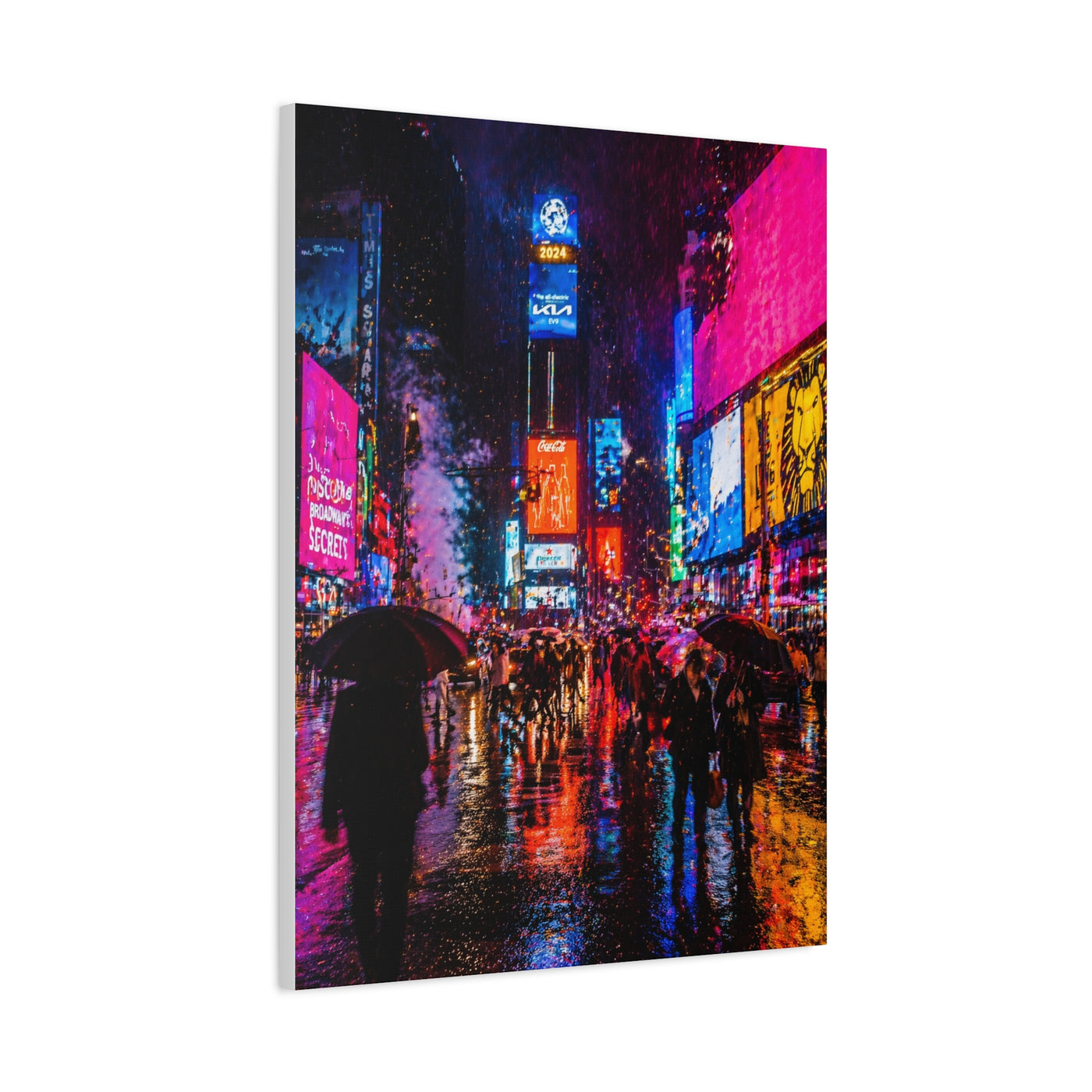 Times Square Neon Rain Night Wall Art & Canvas Print
