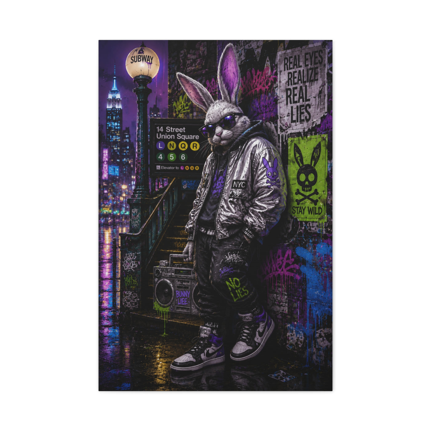 Urban Rebel Bunny NYC Street Wall Art & Canvas Print