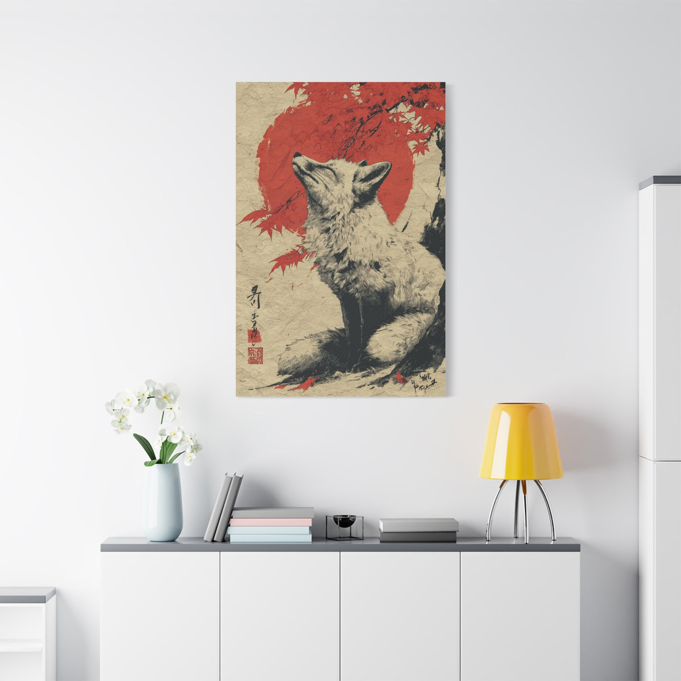 Japanese Ink Fox Minimalism Wall Art & Canvas Print