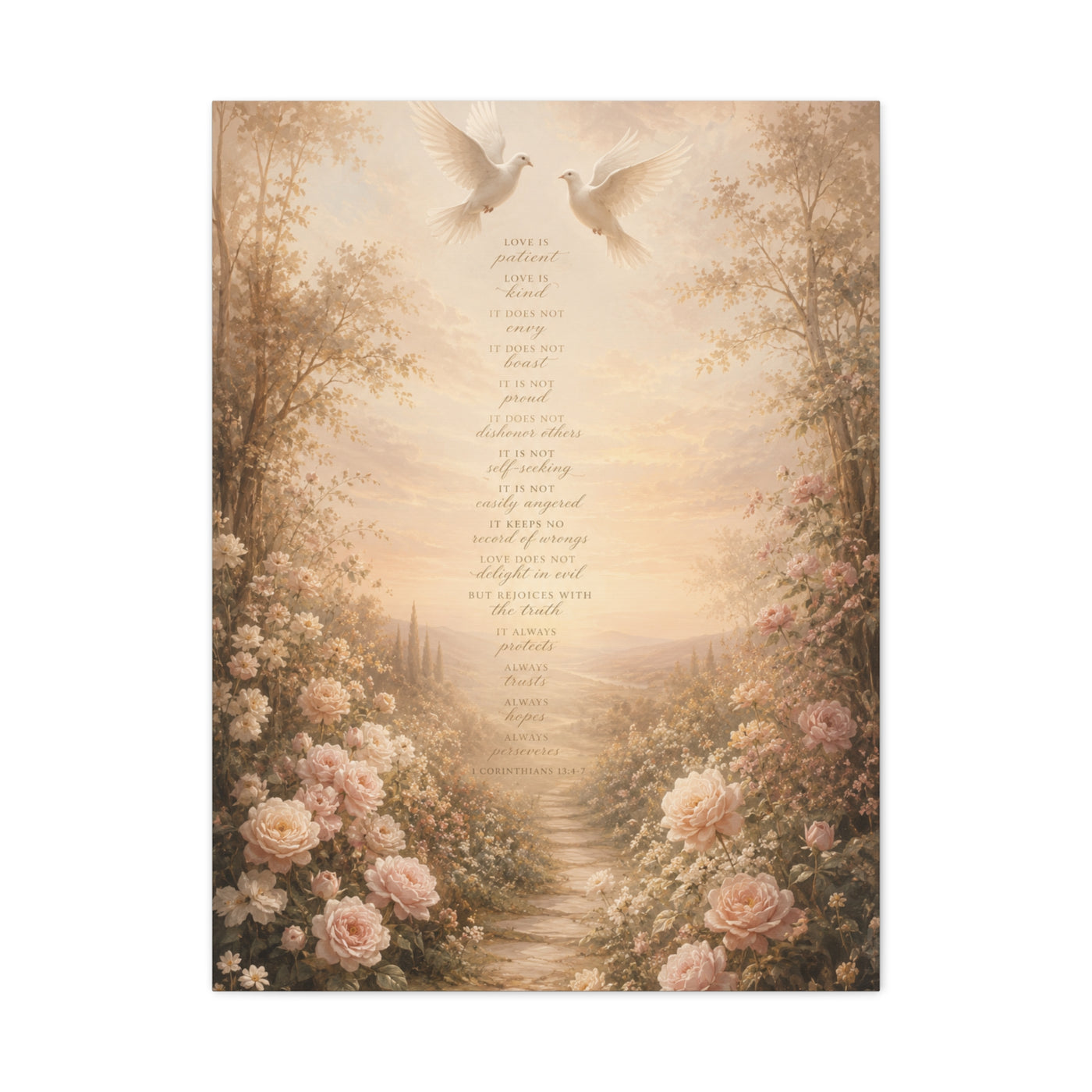 1 Corinthians 13 Dove Garden Scripture Wall Art & Canvas Print