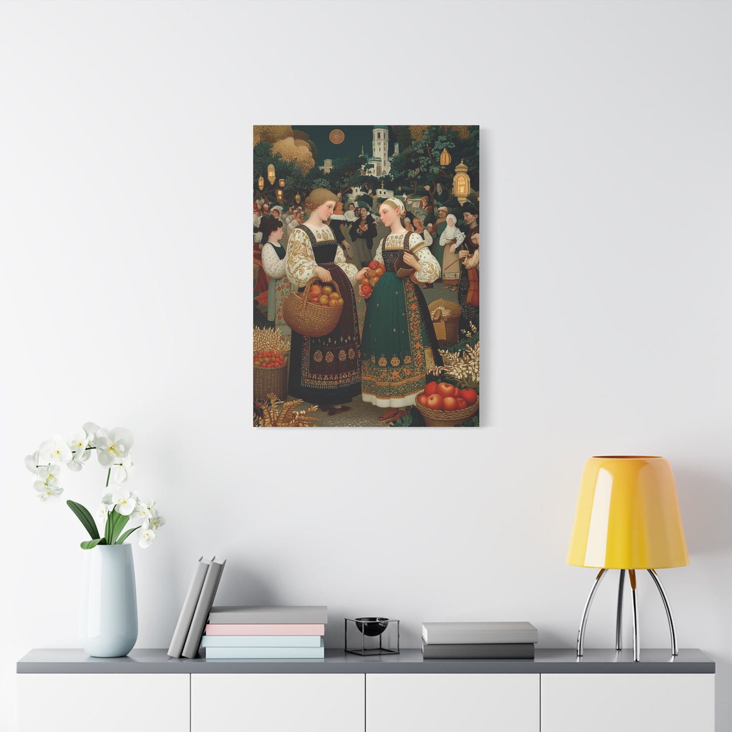 Village Harvest Festival Folk Scene Wall Art & Canvas Print