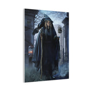 Witch with Raven at the Moonlit Cemetery Gate Wall Art & Canvas Print