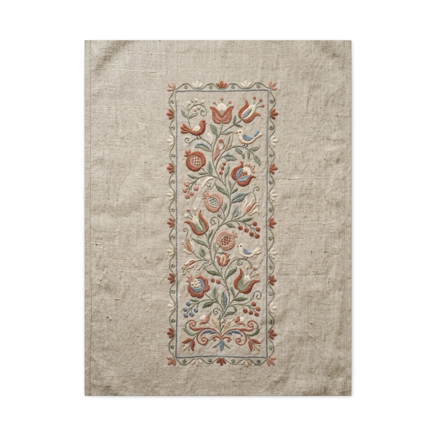 Rustic Folk Botanical Embroidery Strip Wall Art & Canvas Print