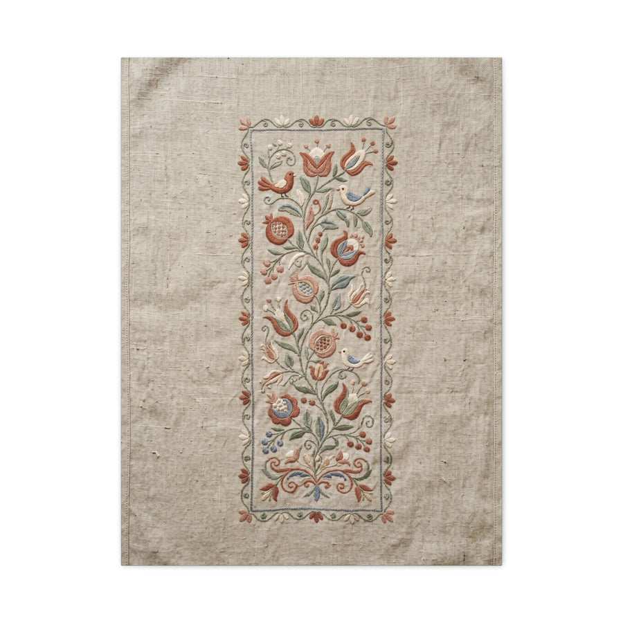 Rustic Folk Botanical Embroidery Strip Wall Art & Canvas Print