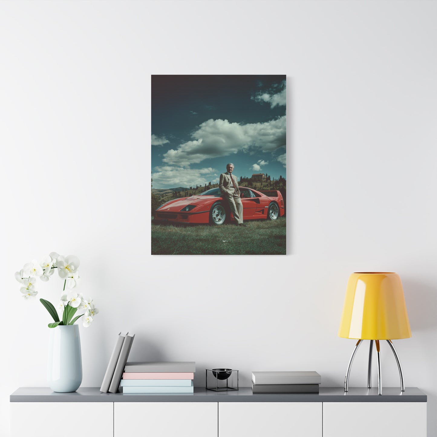 Enzo Ferrari Standing Beside the Ferrari F40 (1987) Wall Art & Canvas Print