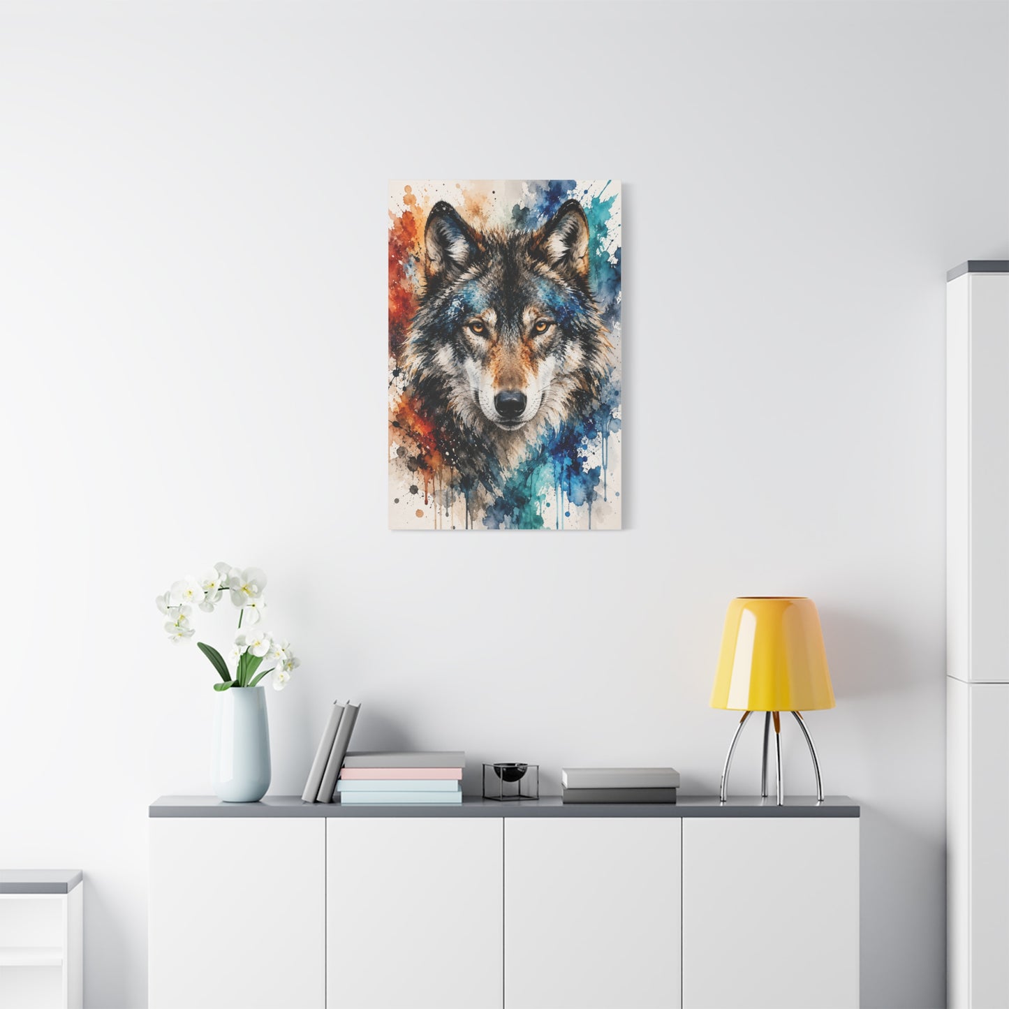 Watercolor Splash Wolf Expression Portrait Wall Art & Canvas Print