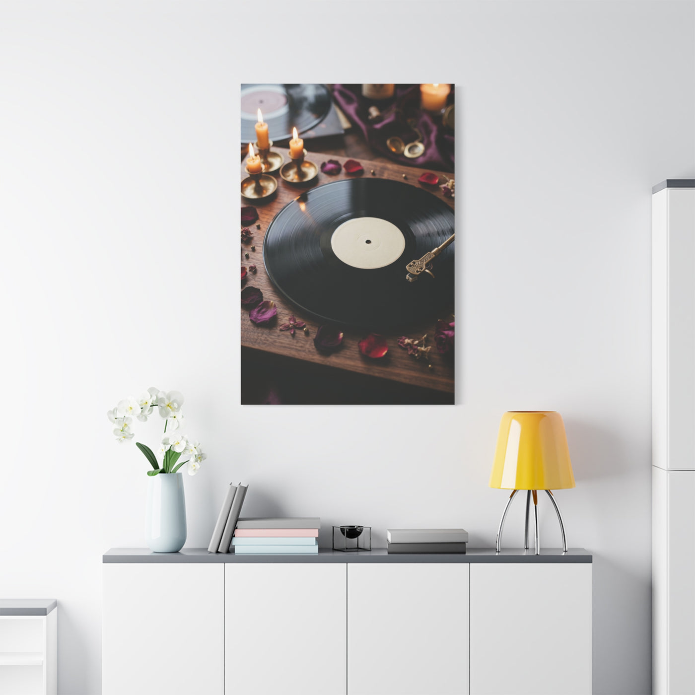 Candlelit Vinyl Love Night Scene Wall Art & Canvas Print