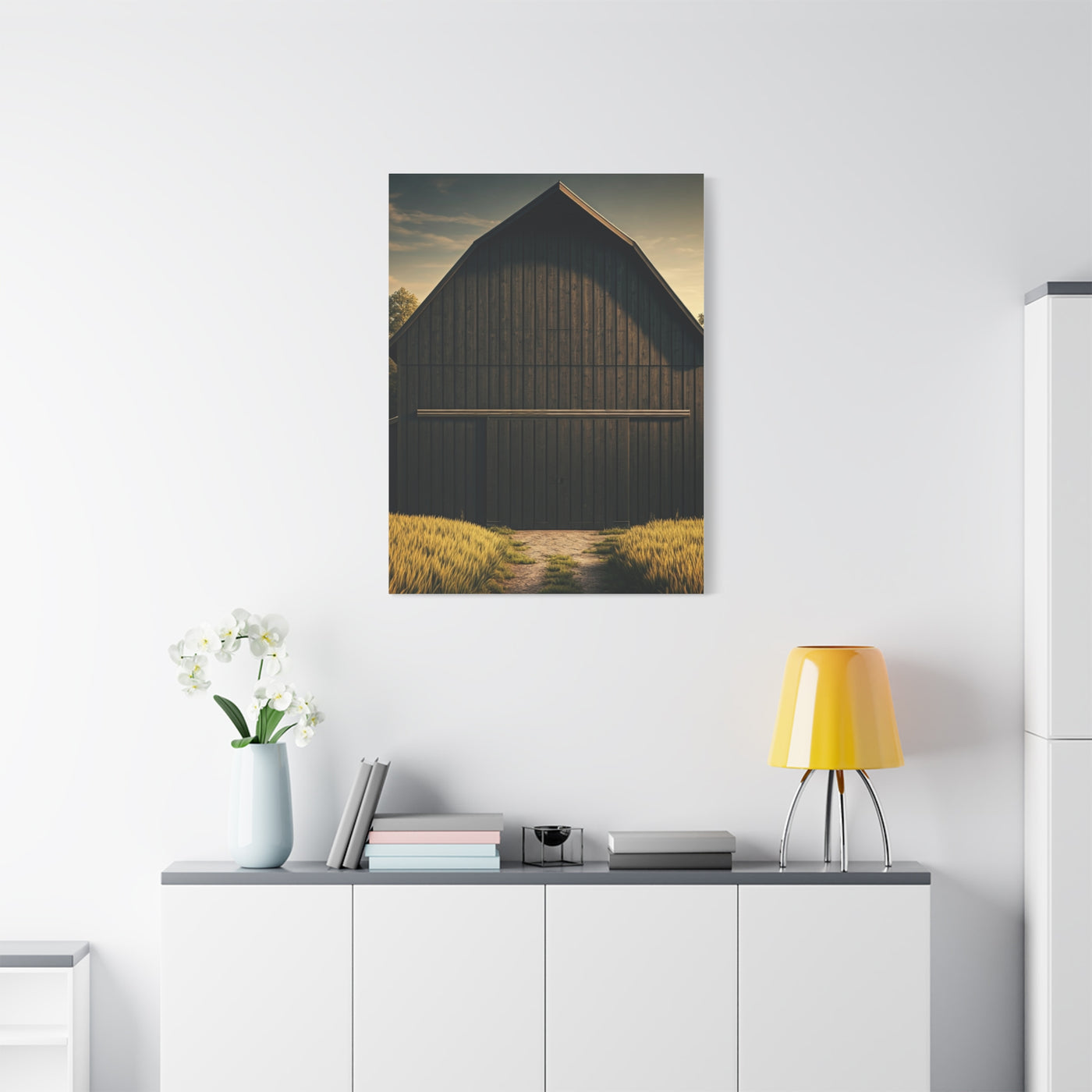 Minimal Rustic Barn Under Evening Sky Wall Art & Canvas Prints