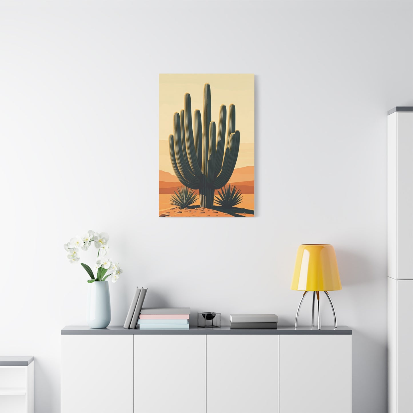 Golden Desert Saguaro Illustration Wall Art & Canvas Prints