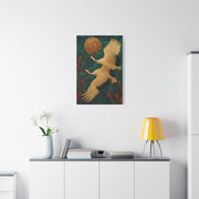 Golden Moon & Green Sky Crane Flight Wall Art & Canvas Print