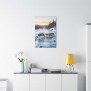 Winter River Wolf Pack Crossing Scene Wall Art & Canvas Print