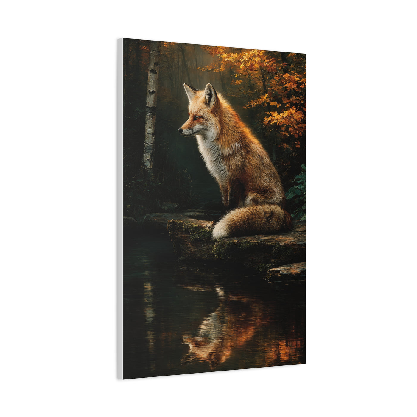 Woodland Stream Fox Reflection Wall Art & Canvas Print