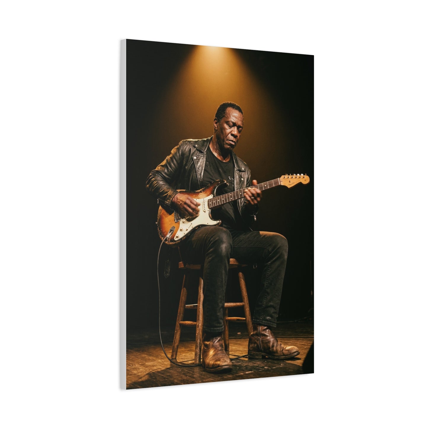 Blues Guitarist Intimate Spotlight Wall Art & Canvas Print