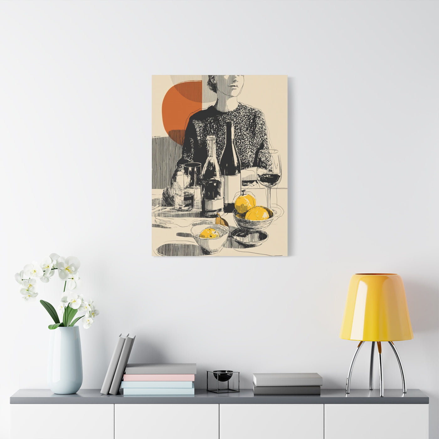 Minimalist Line Art Dining Scene Wall Art & Canvas Print