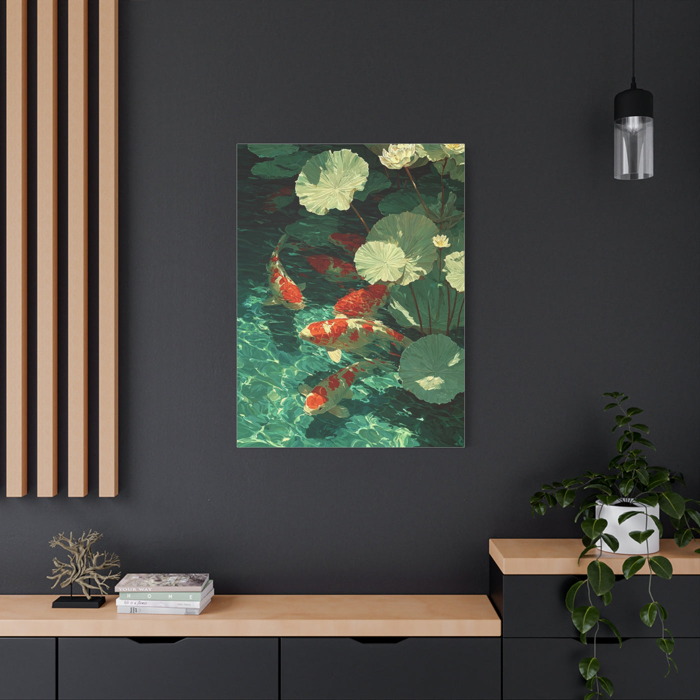 Green Koi Pond Lily Reflection Wall Art & Canvas Print