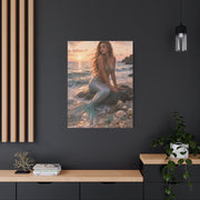 Golden Sunset Shore Mermaid Wall Art & Canvas Print