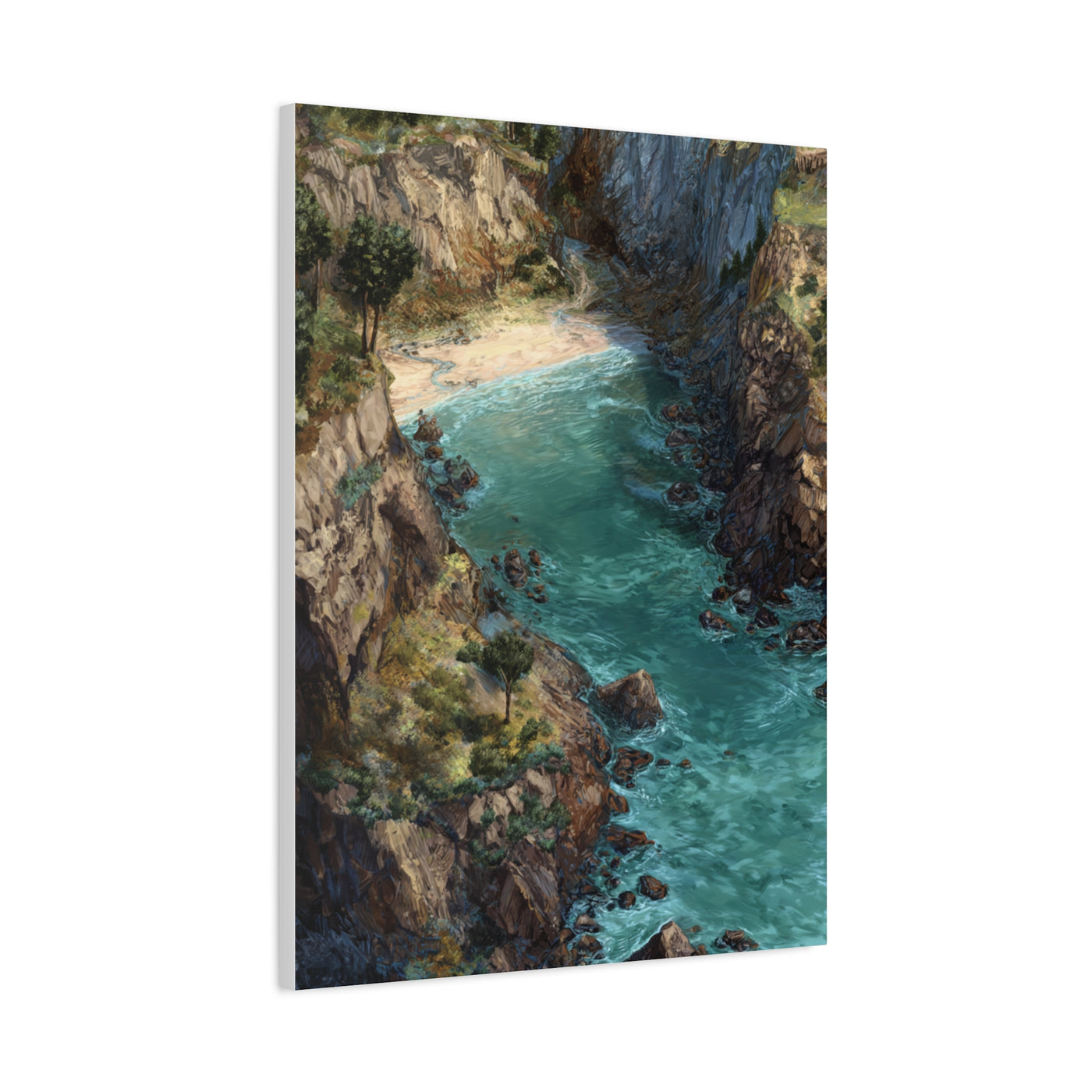 Hidden Coastal Cove Between Towering Sea Cliffs Wall Art & Canvas Print