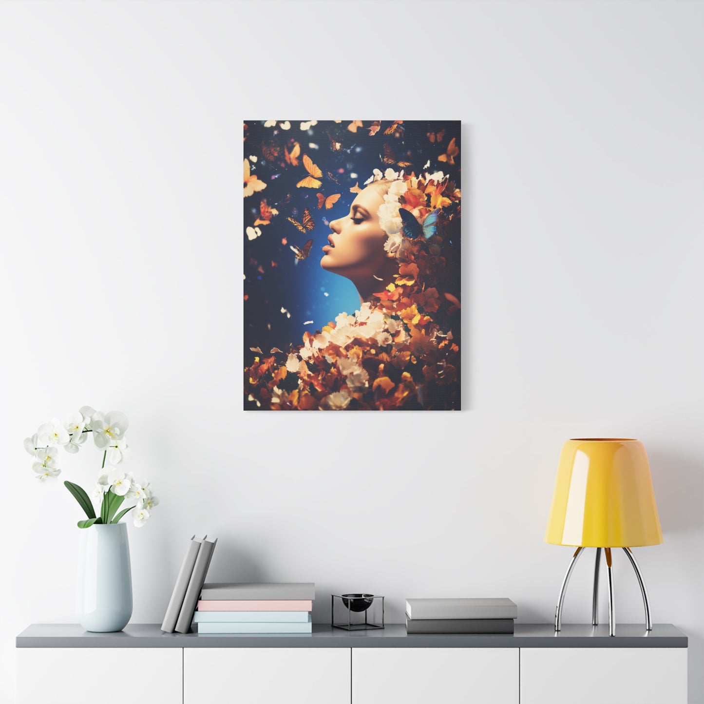 Dreamlike Floral Butterfly Portrait Wall Art & Canvas Print