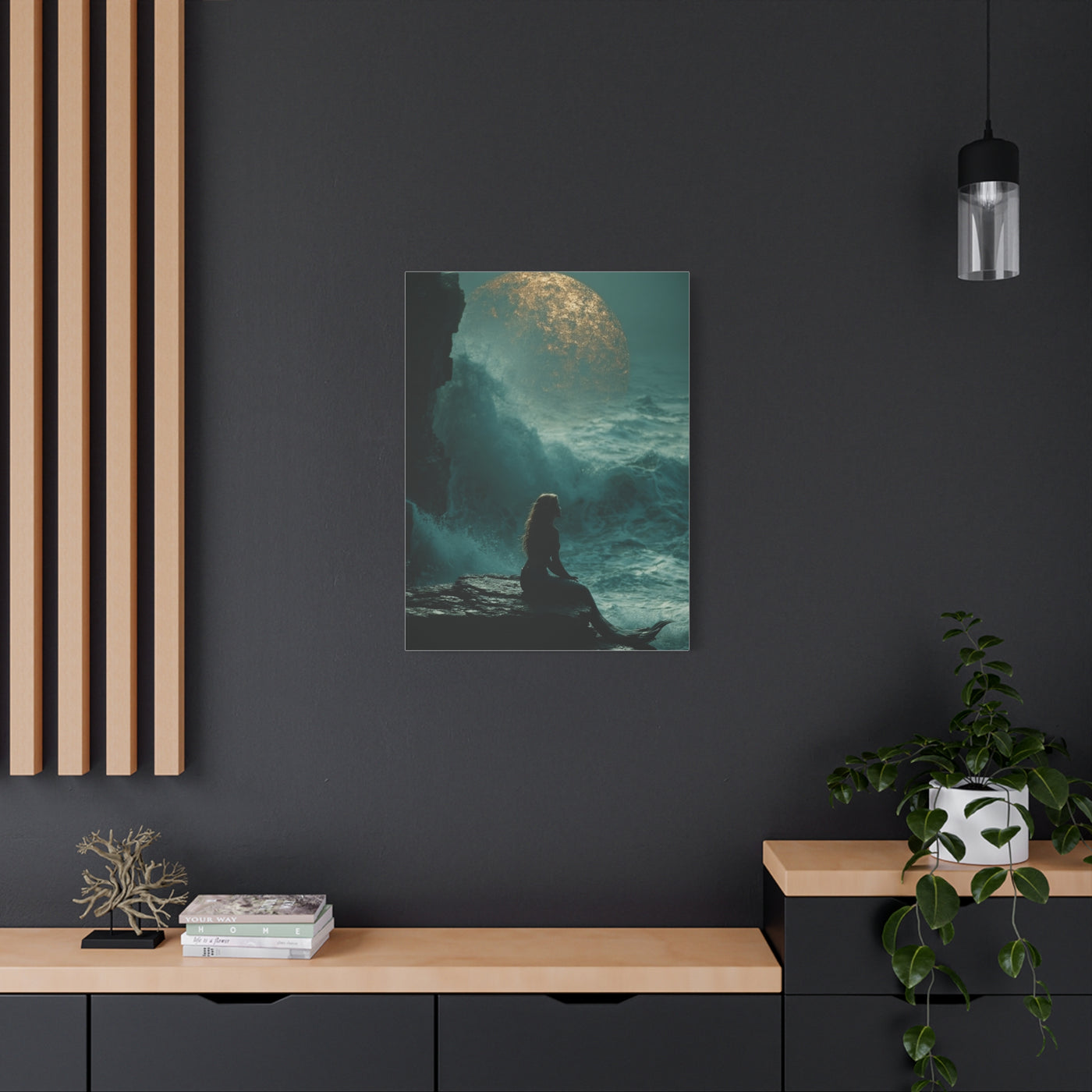 Golden Moon Ocean Silhouette Wall Art & Canvas Print
