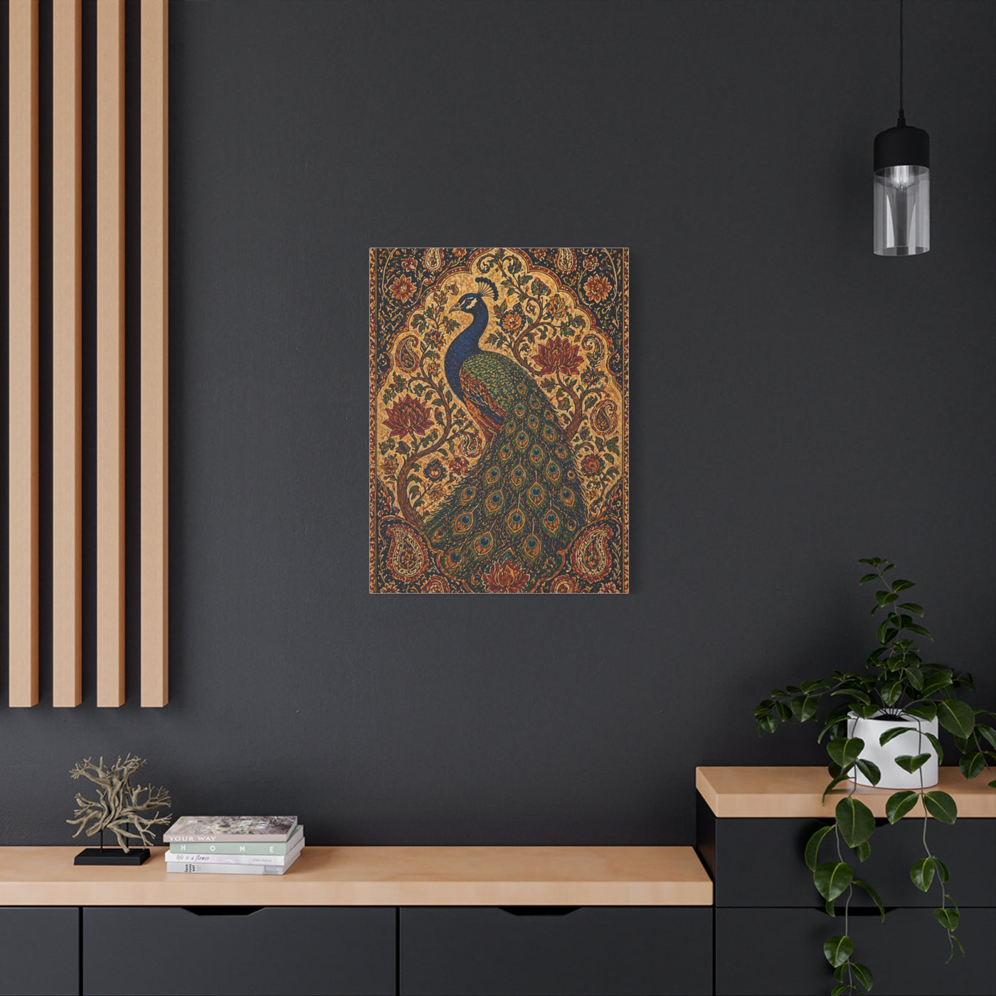 Ornamental Kalamkari Peacock Wall Art & Canvas Print