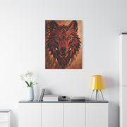 Geometric Carved Wood Wolf Head Sculpture Wall Art & Canvas Print