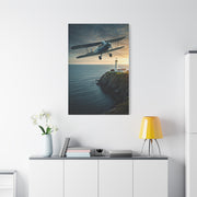 Coastal Biplane Over Lighthouse Horizon Wall Art & Canvas Prints
