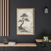 Framed Moonlit Pine Minimal Ink Scene Wall Art & Canvas Print