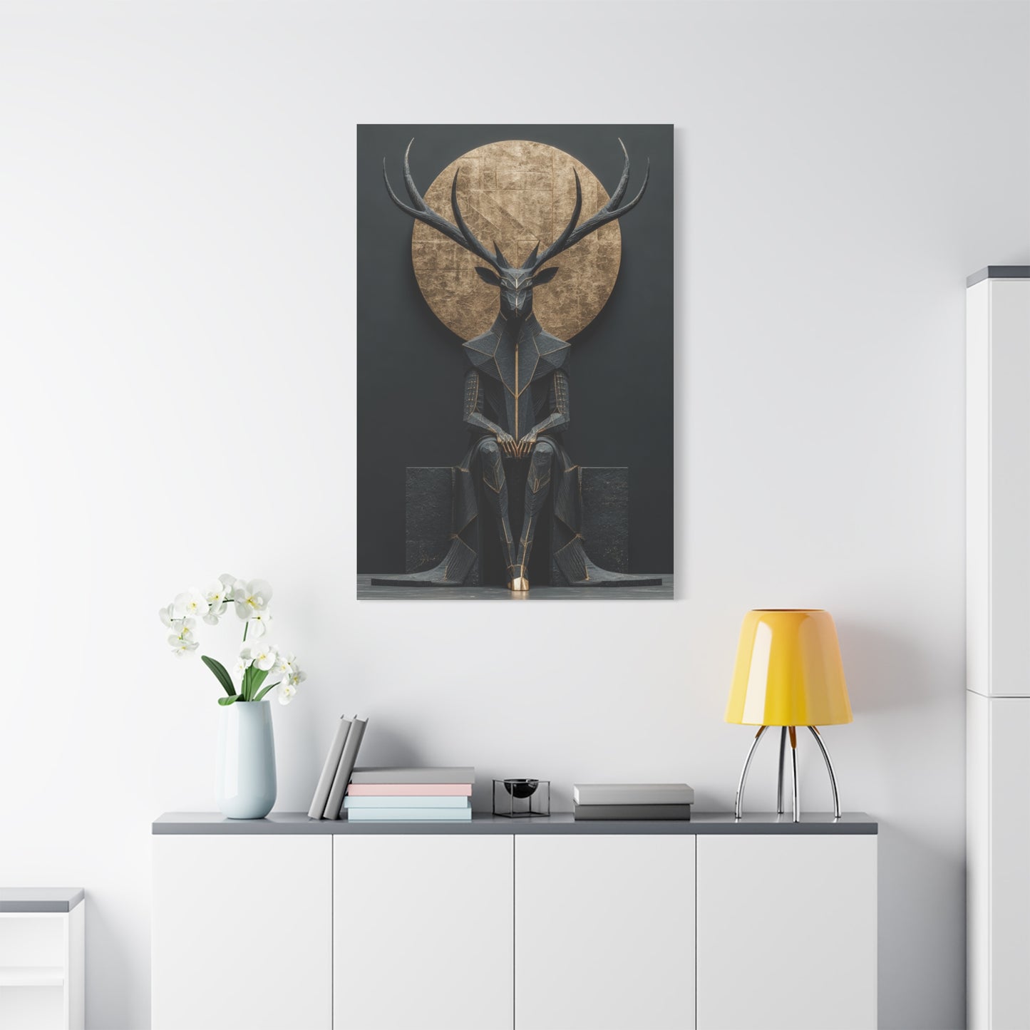 Art Deco Golden Halo Stag Wall Art & Canvas Print