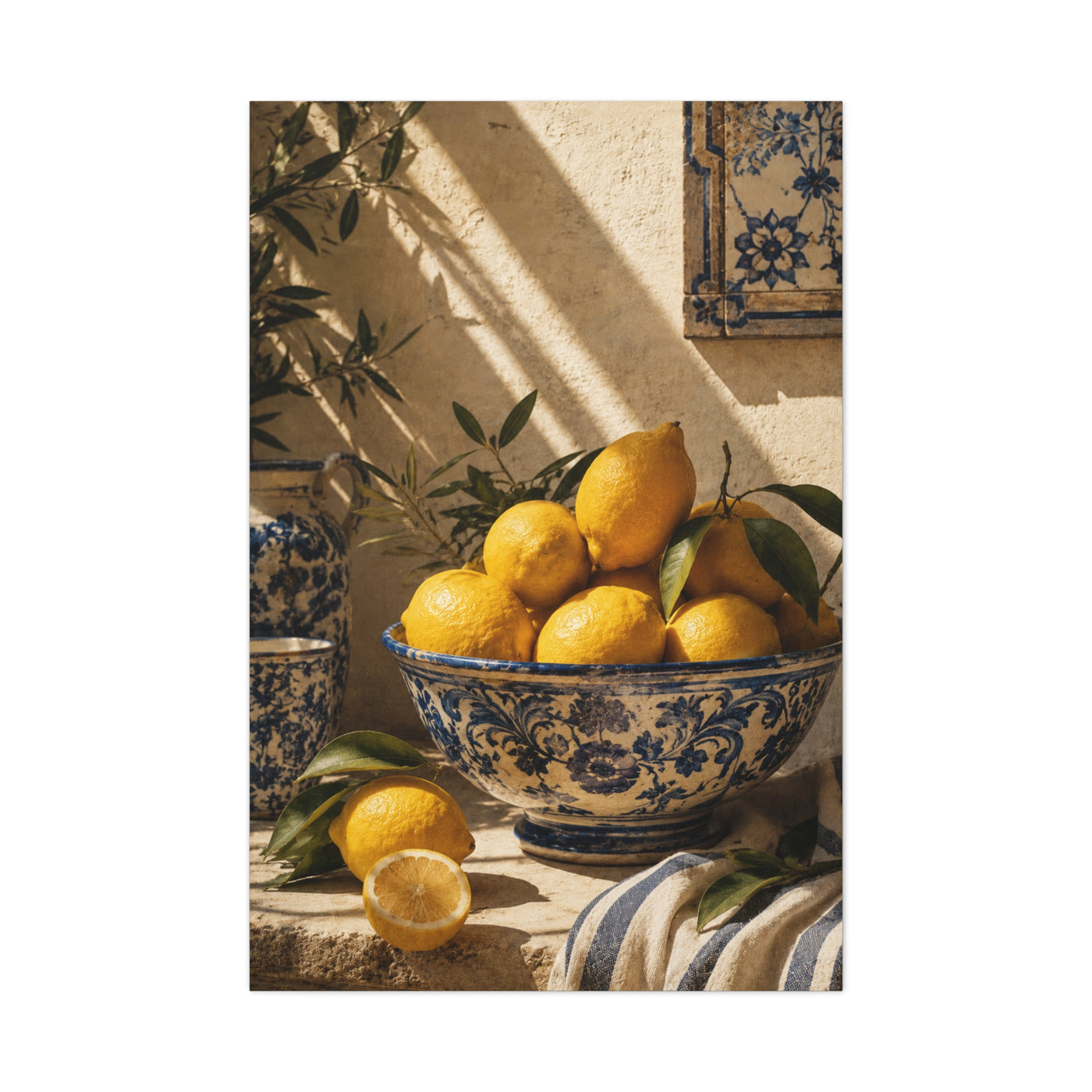 Mediterranean Lemon Still Life Ceramic Bowl Wall Art & Canvas Print