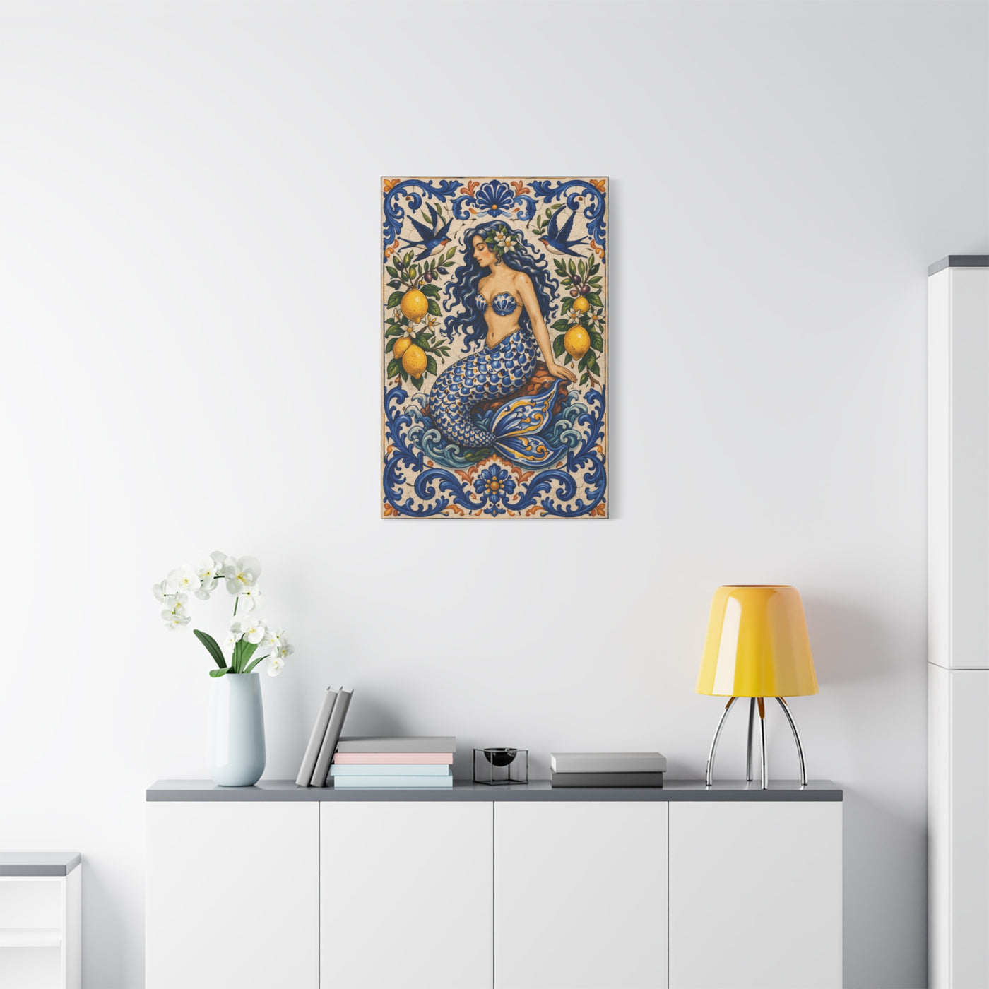 Sicilian Majolica Mermaid Tile Wall Art & Canvas Print