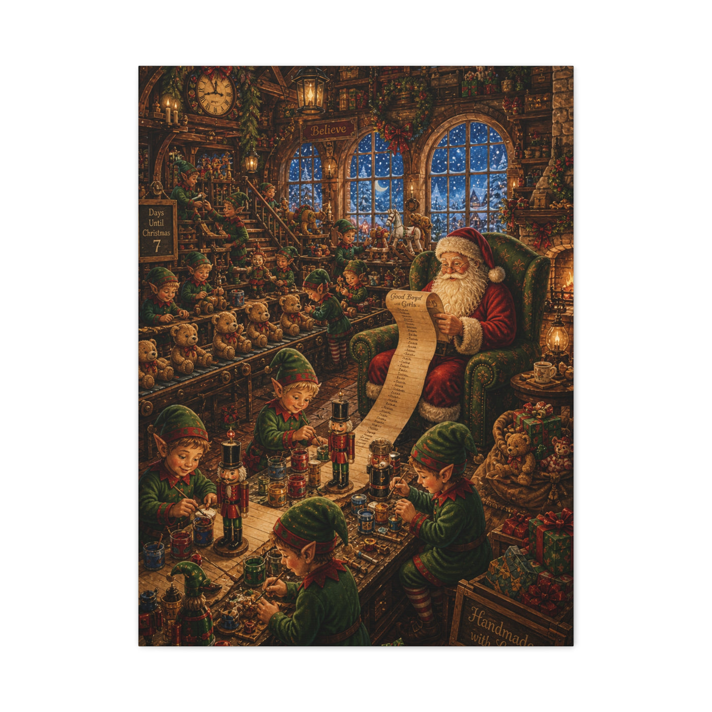 Cozy Traditional Santa Workshop Wall Art & Canvas Print
