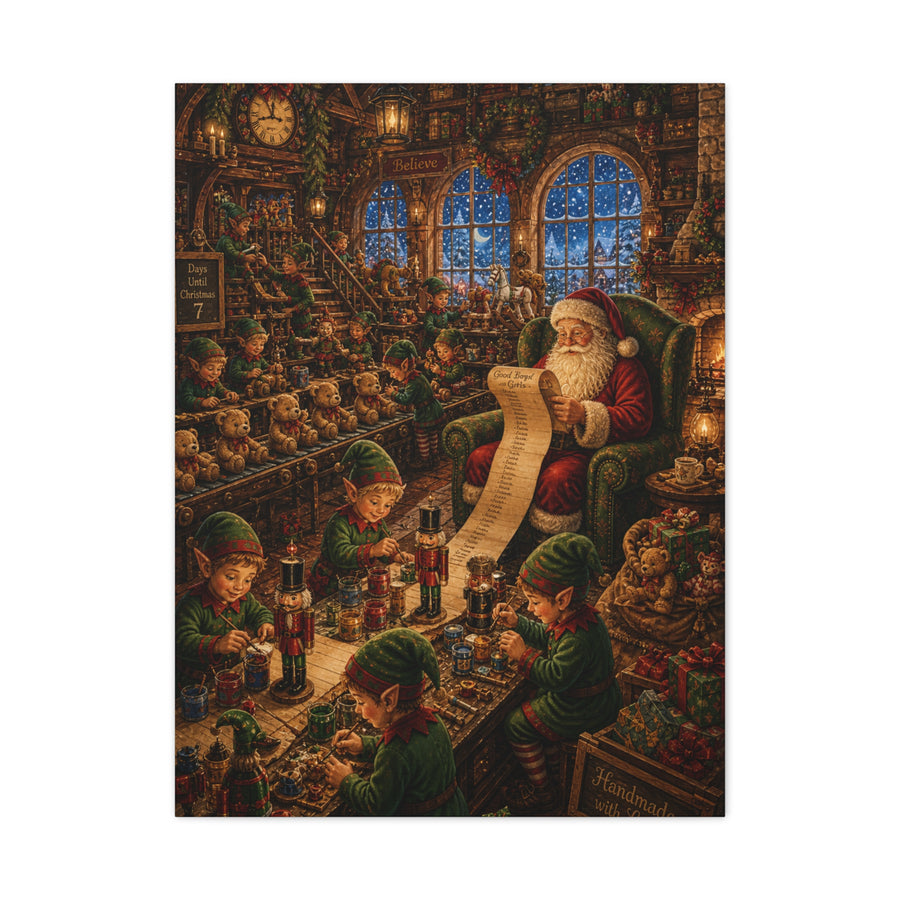 Cozy Traditional Santa Workshop Wall Art & Canvas Print