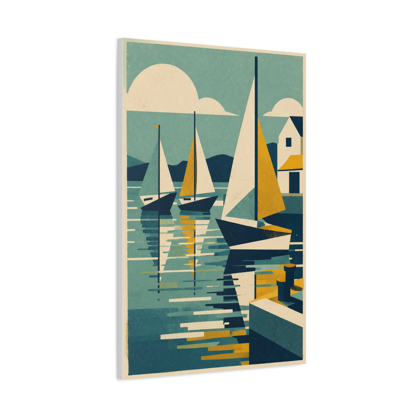 Geometric Harbor Sailboats Wall Art & Canvas Print