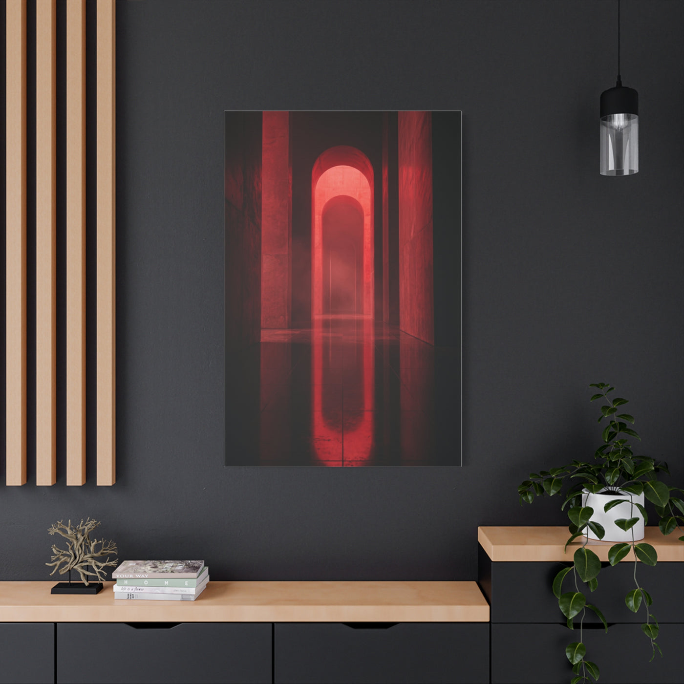 Minimal Crimson Architectural Corridor Wall Art & Canvas Print