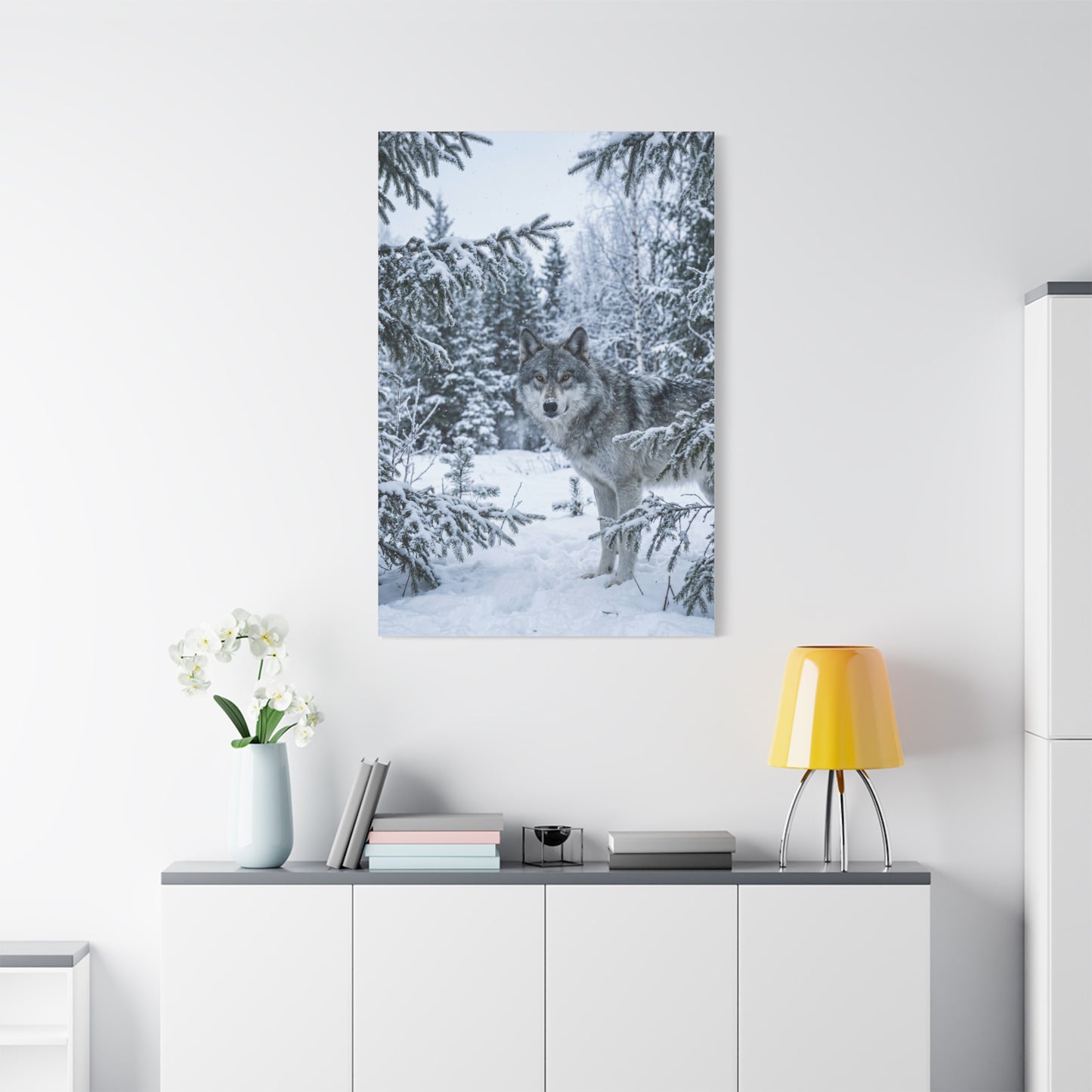 Winter Forest Wolf Natural Encounter Scene Wall Art & Canvas Print