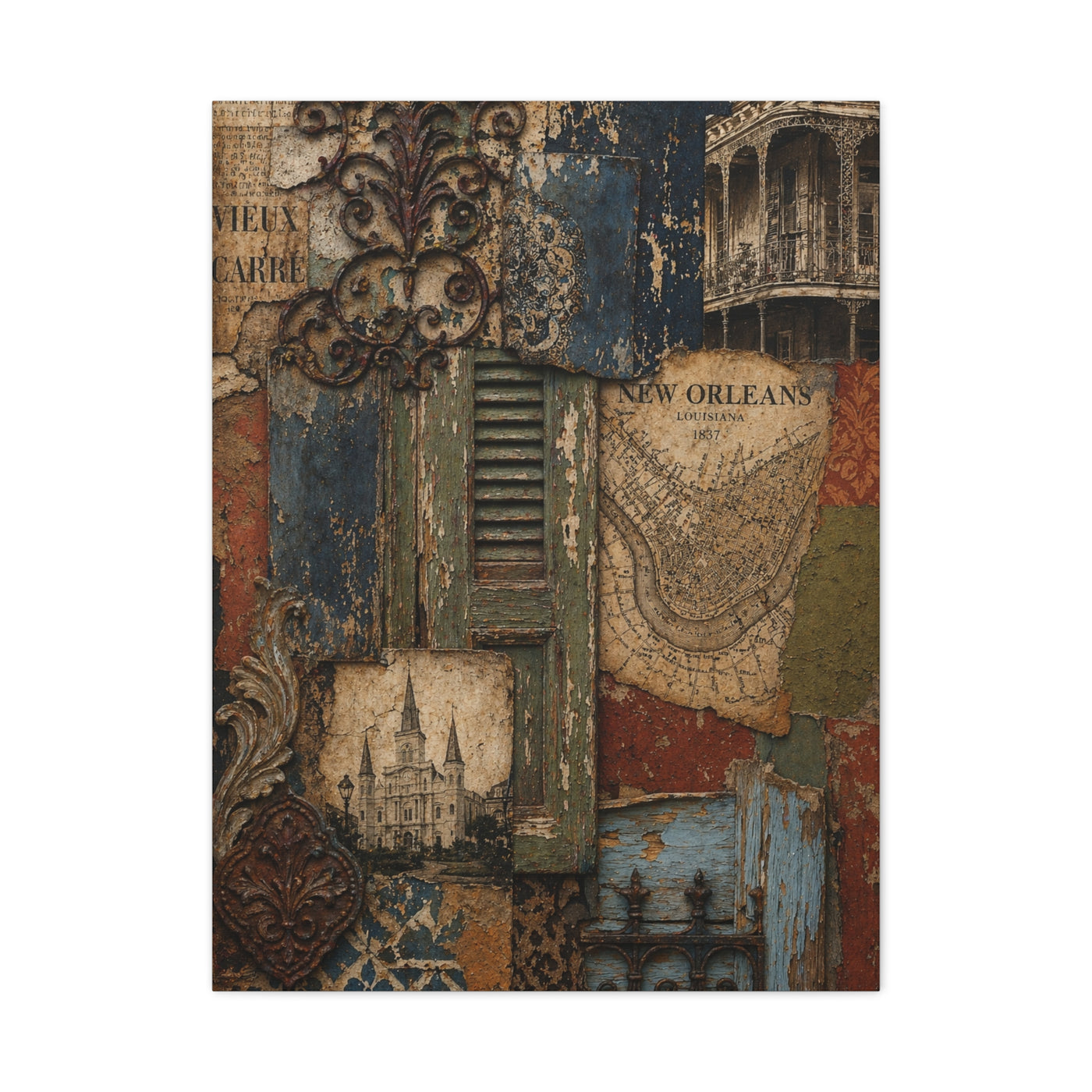 Vintage French Quarter Collage Composition Wall Art & Canvas Print